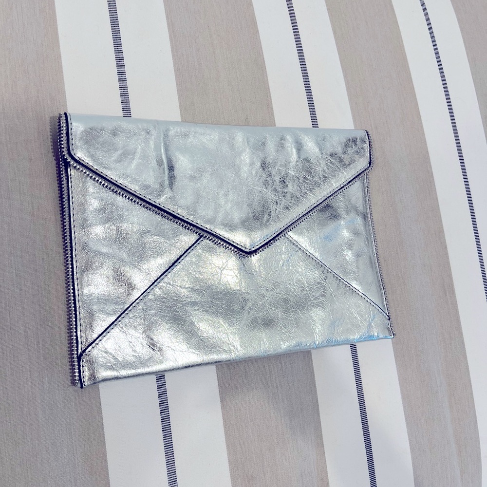 Rebecca Minkoff silver envelope clutch